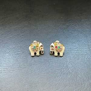 White elephant stud earrings with multi-color gemstones